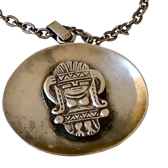 Sterling Silver 900 Mayan Diety Pendant with 1/20 Gold Filled Chain - Picture 8 of 14